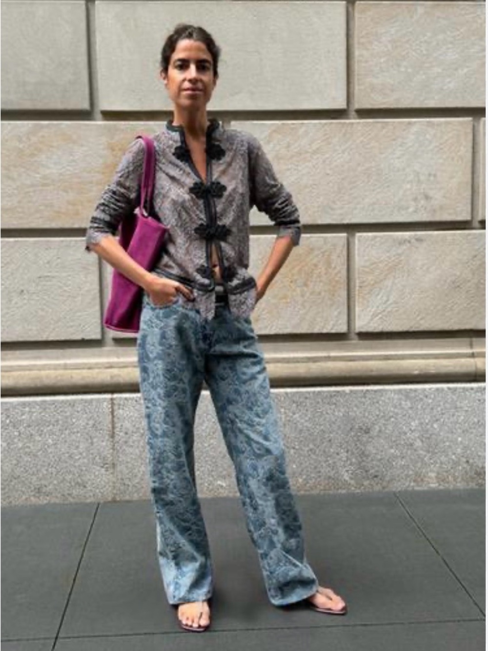 Zara Blue Wide-Leg Jeans with Pattern